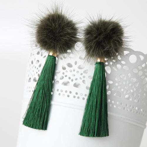 Fur Pom Pom Tassel Earrings