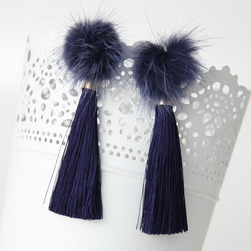 Fur Pom Pom Tassel Earrings