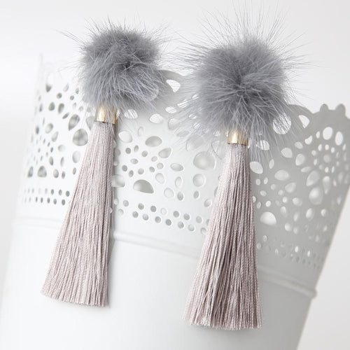 Fur Pom Pom Tassel Earrings