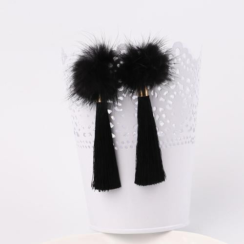 Fur Pom Pom Tassel Earrings