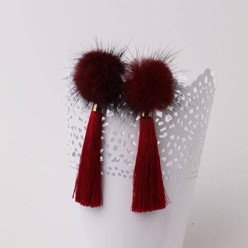 Fur Pom Pom Tassel Earrings